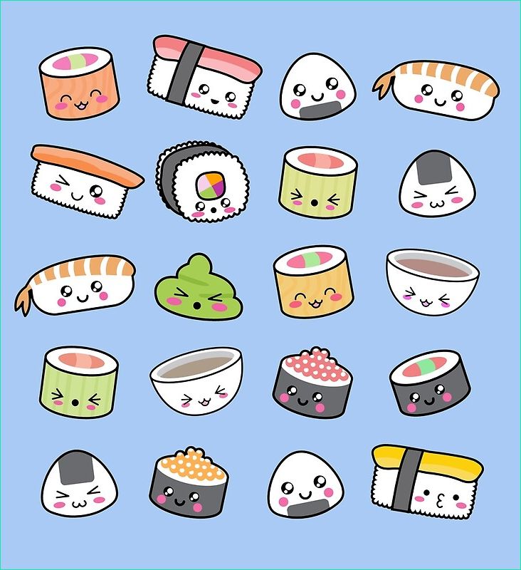 Sushi Kawaii Dessin Luxe Photos &quot;happy Kawaii Sushi Pattern&quot; Canvas Prints by Eugeniaart