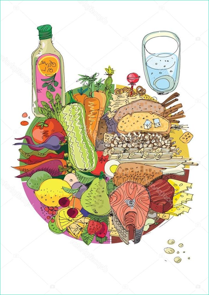 Dessin Alimentation Nouveau Collection Plaque D Alimentation Saine — Image Vectorielle