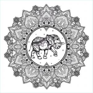 Dessin Mandalas Unique Stock Mandala with Elephant and Indian Inspired Patterns