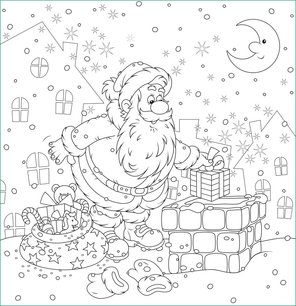 Coloriage Pere Noel A Imprimer Beau Images Coloriage à Imprimer Le Père Noël Distribue Les Cadeaux