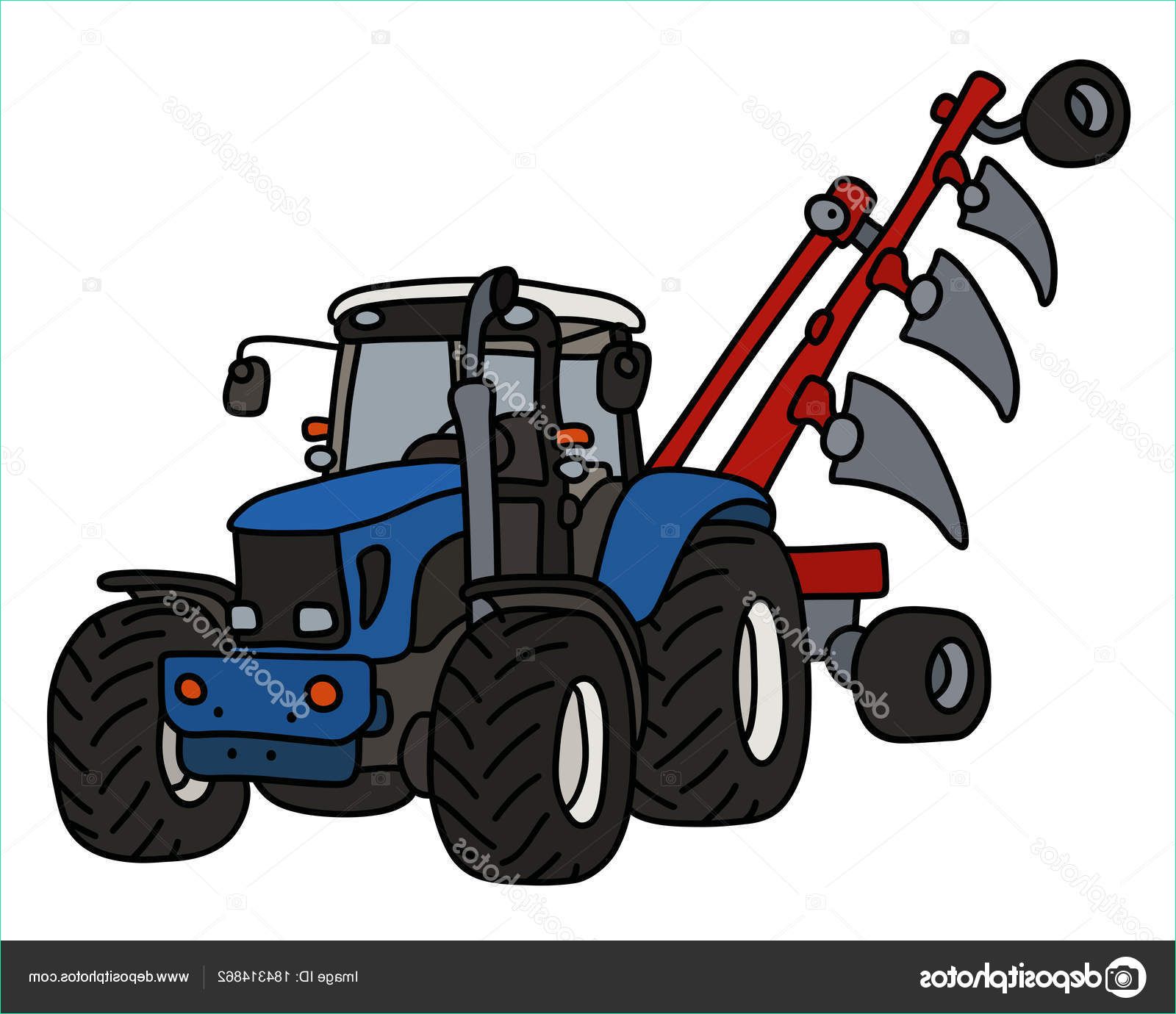 Dessin Tracteur Beau Photos Main Dessin Tracteur Bleu Avec Charrue — Image Vectorielle