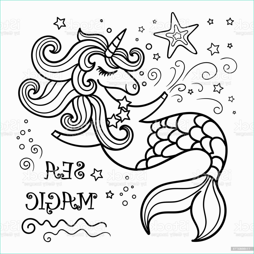 Coloriage Sirene Beau Photos Cute Mermaid Unicorn Coloring Book Stock Illustration