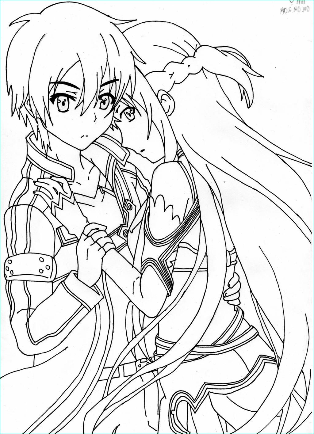 Coloriage Sword Art Online Cool Images Sword Art Line asuna and Kirito Lineart by
