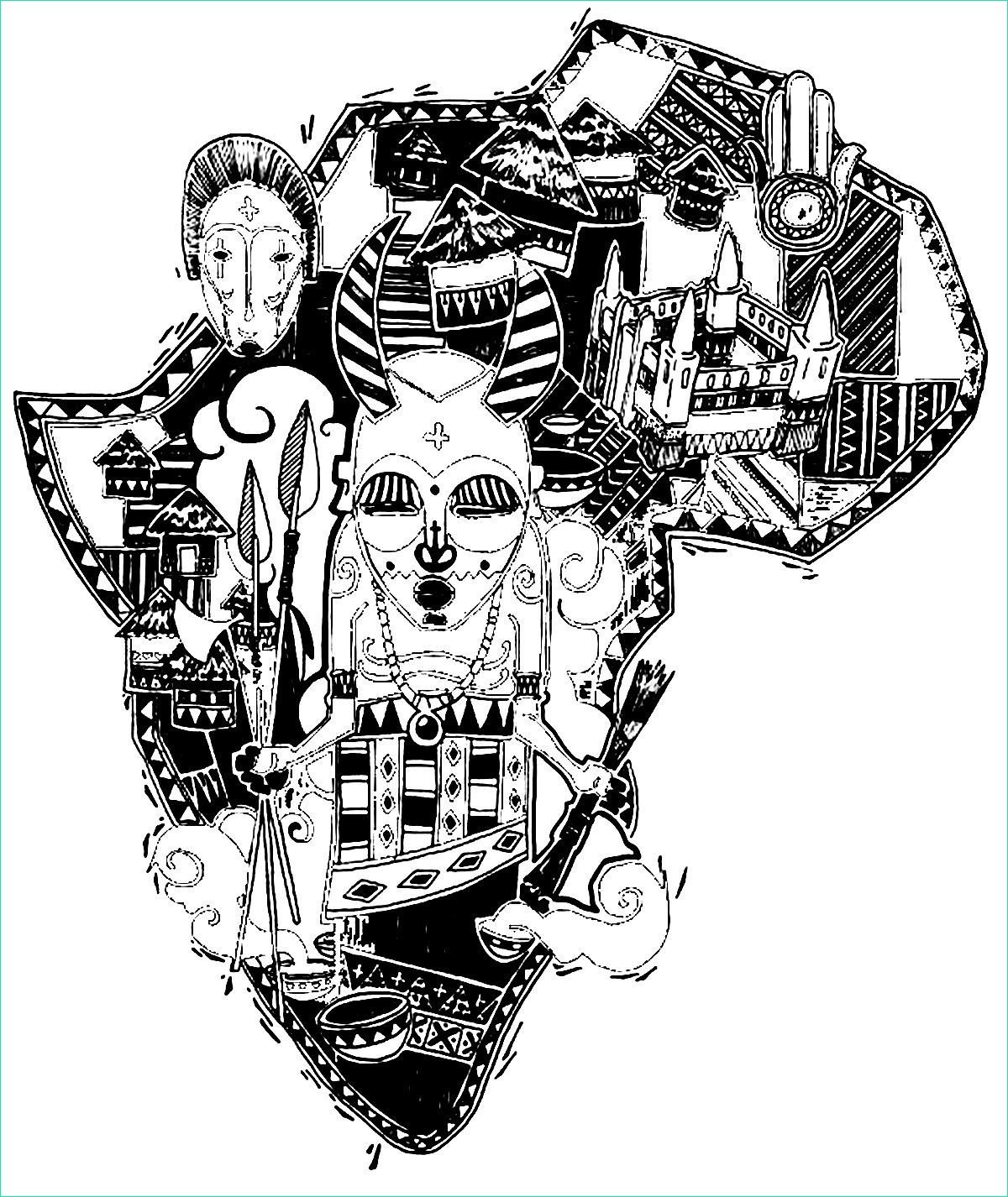 afrique carte symboles coloriage du continent africain encequiconcerne dessin africain a colorier