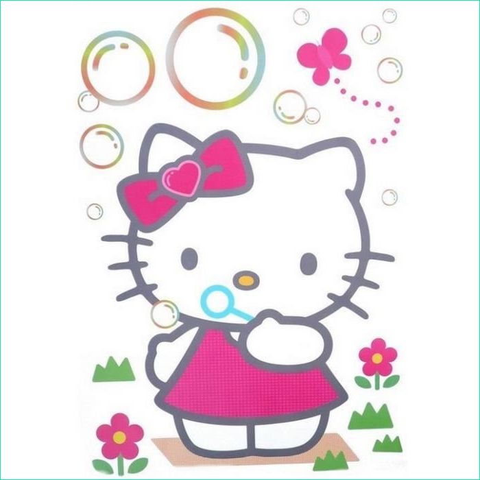Dessin Hello Kitty En Couleur Beau Stock Stickers Hello Kitty Avec Nœud Rouge X 40 Cm Achat Vente Stickers