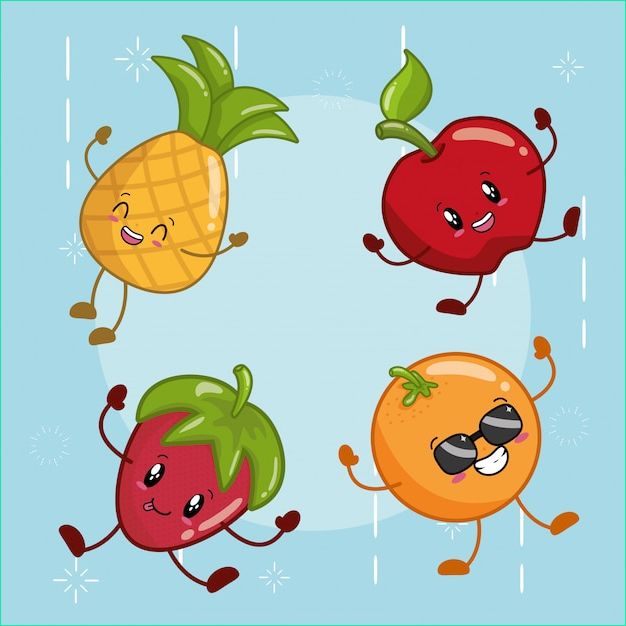 set happy kawaii fruits emojis