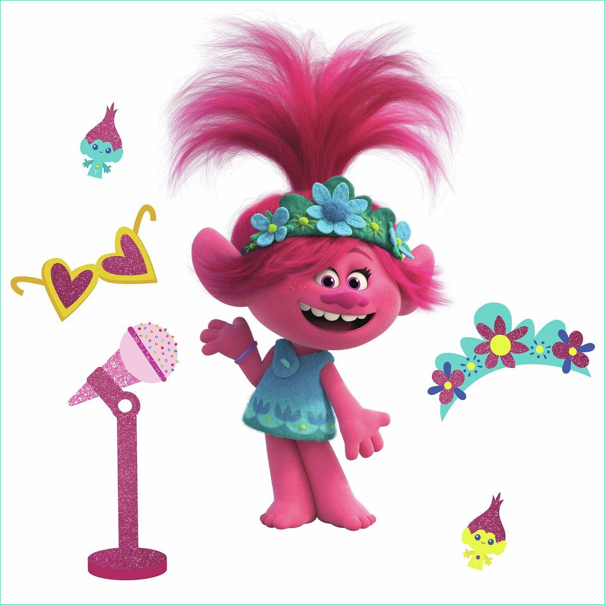 Poppy Troll Unique Collection Trolls World tour Poppy with Glitter Peel and Stick Giant Wall Decals