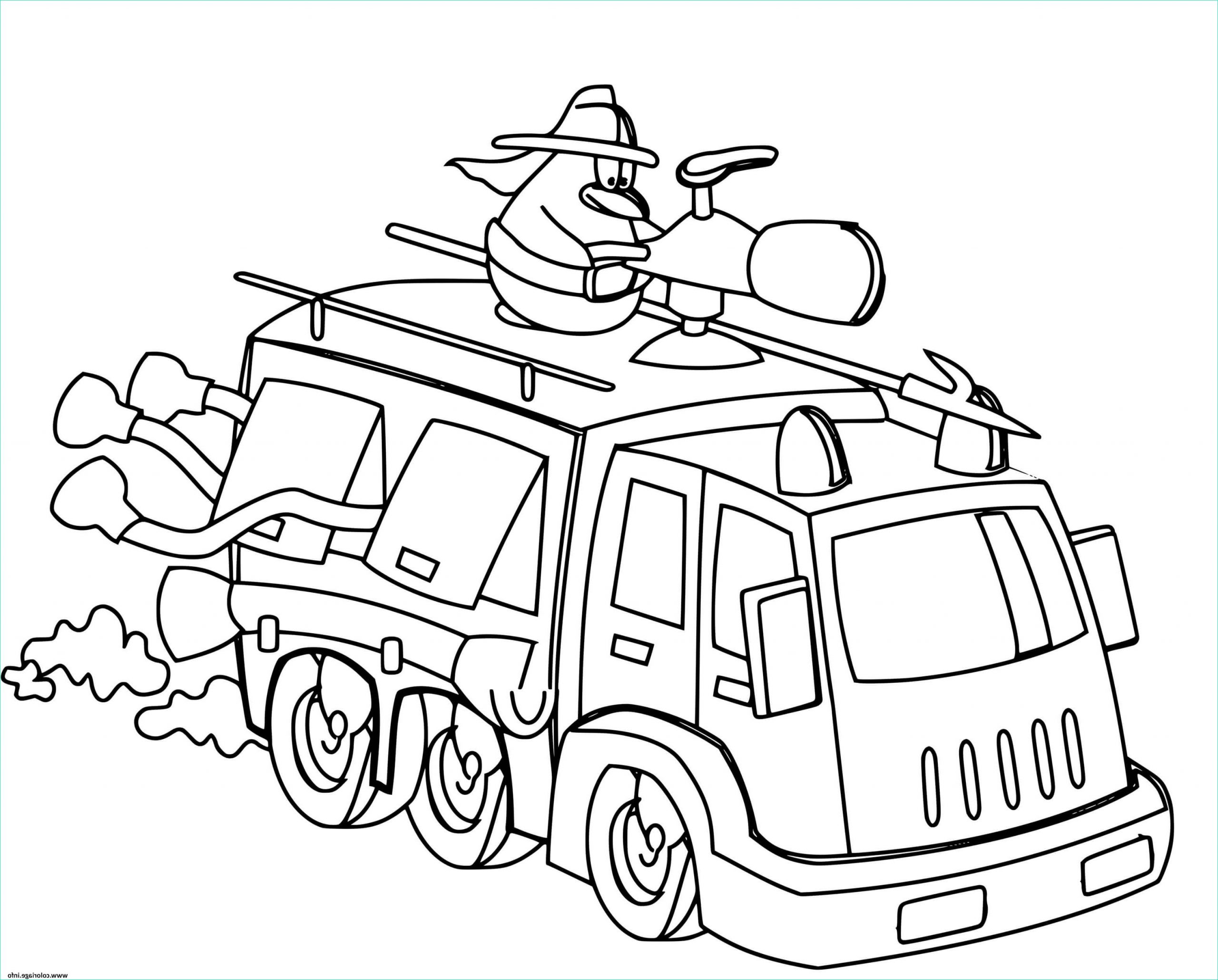 un dessin anime sur un camion de pompier a pleine vitesse coloriage