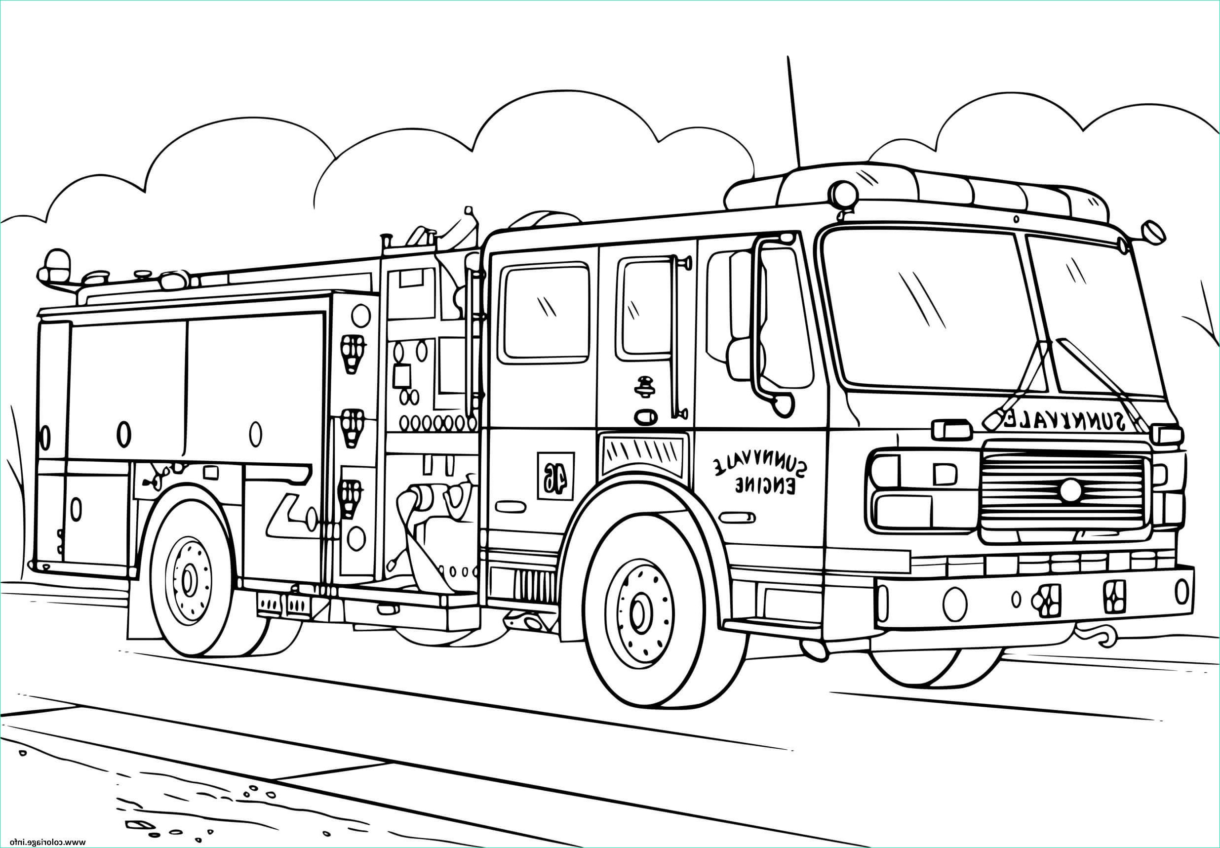 camion de pompier realiste coloriage