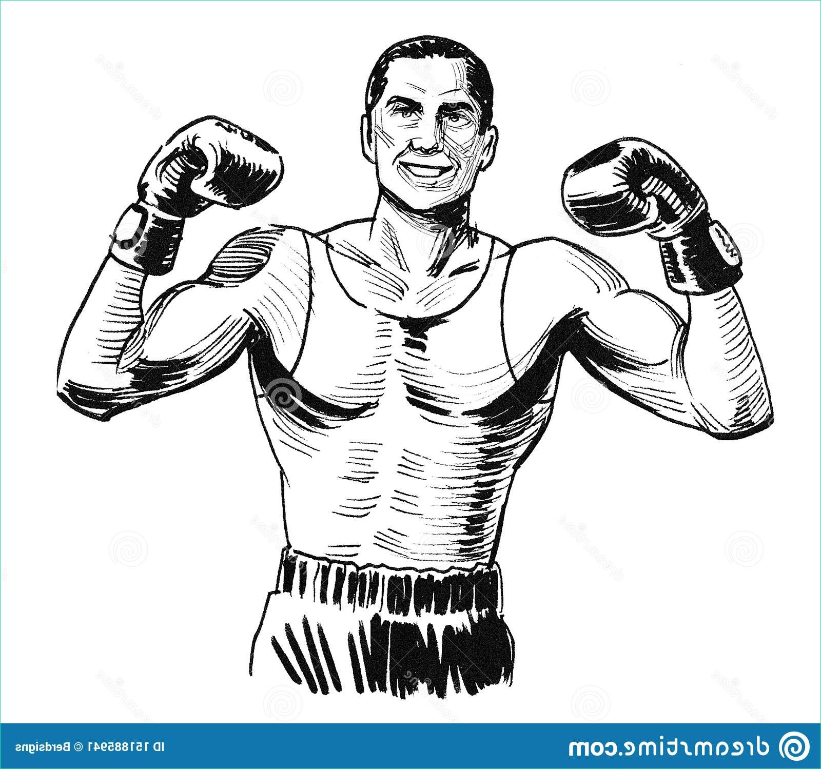 boxing champion boxing champion flexing biceps ink black white drawing image