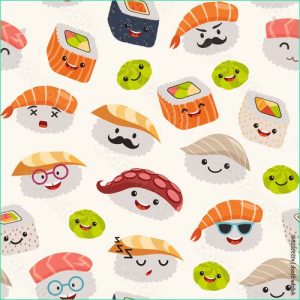 Dessin Sushi Impressionnant Photos Sushi Emoji Seamless Pattern Cartoon Style Emoticon Kawaii Character
