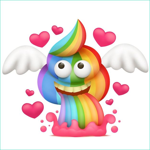 dessin anime licorne arc ciel vomissant caractere emoji caca