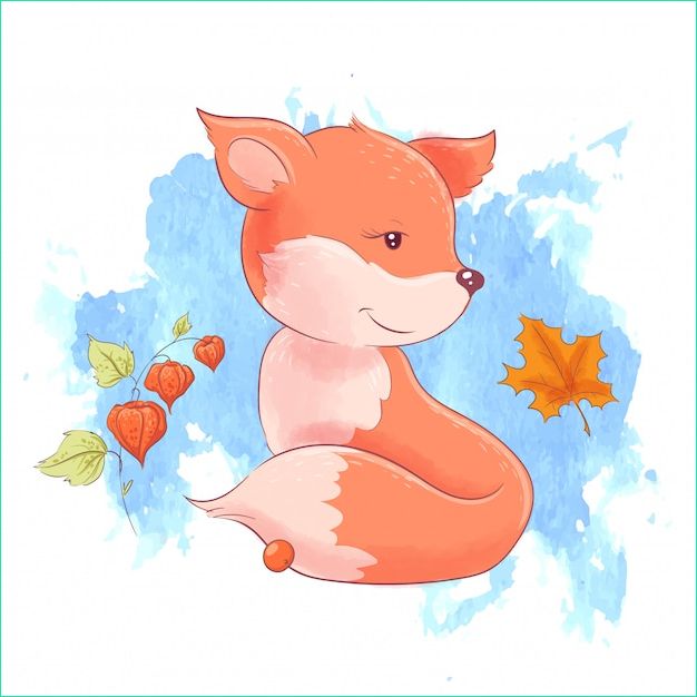 renard dessin anime mignon feuilles automne